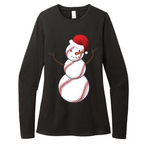 Christmas Baseball Snowman Womens CVC Long Sleeve Shirt