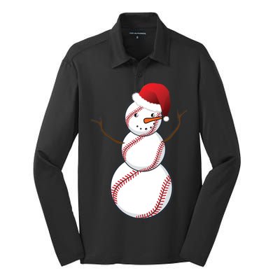 Christmas Baseball Snowman Silk Touch Performance Long Sleeve Polo