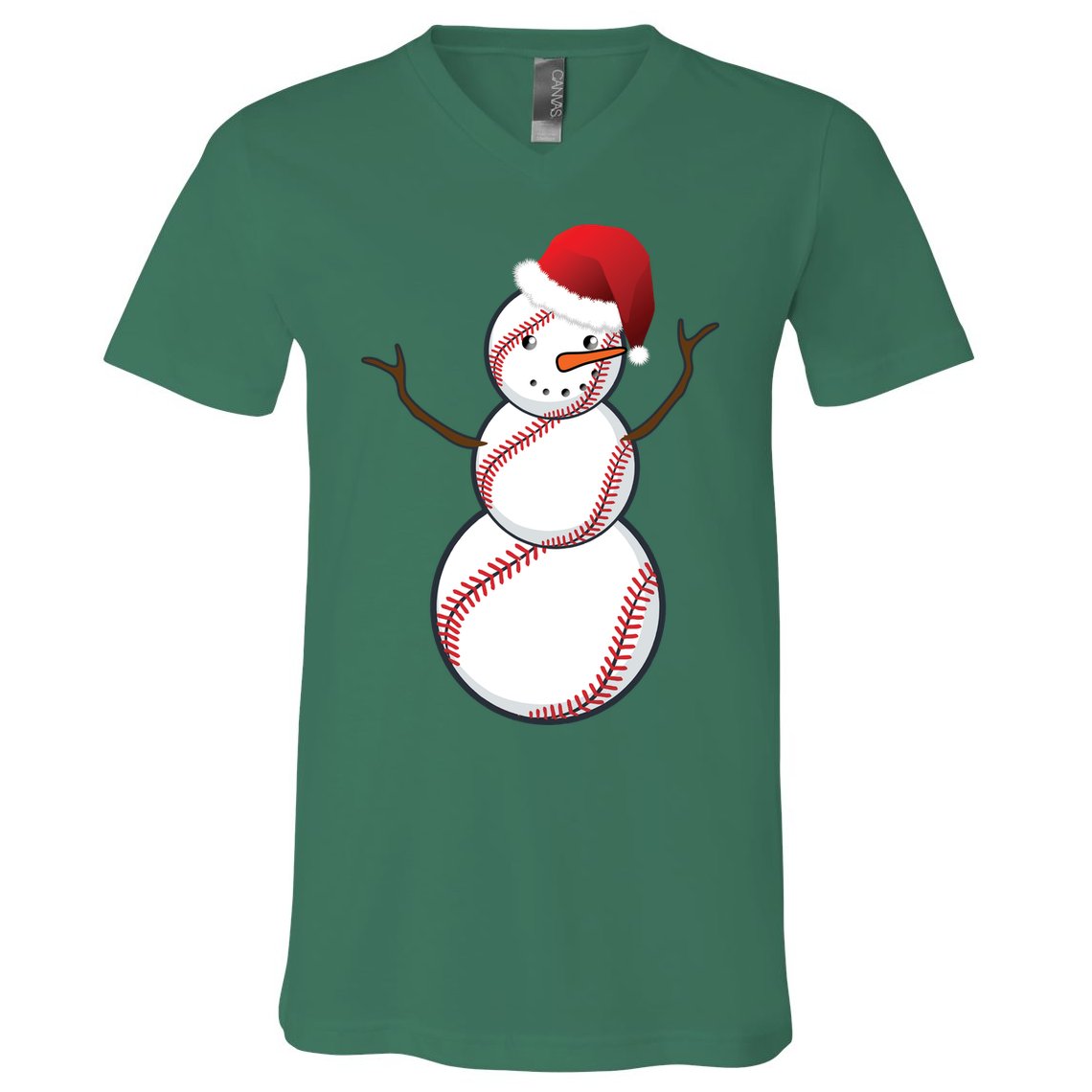 Christmas Baseball Snowman V-Neck T-Shirt