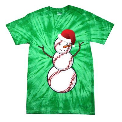 Christmas Baseball Snowman Tie-Dye T-Shirt