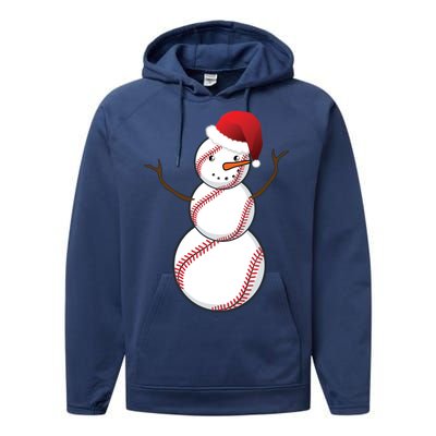 Christmas Baseball Snowman Performance Fleece Hoodie