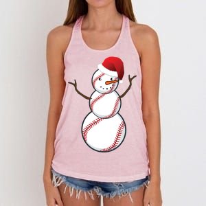 Christmas Baseball Snowman Women's Knotted Racerback Tank