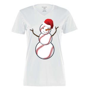 Christmas Baseball Snowman Women's Momentum V-Neck T-Shirt