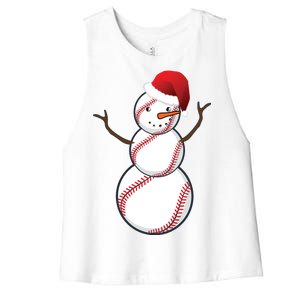 Christmas Baseball Snowman Women's Racerback Cropped Tank