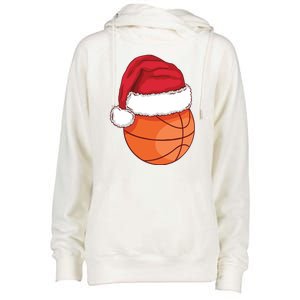 Christmas Basketball Santa Womens Funnel Neck Pullover Hood