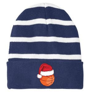 Christmas Basketball Santa Striped Beanie with Solid Band