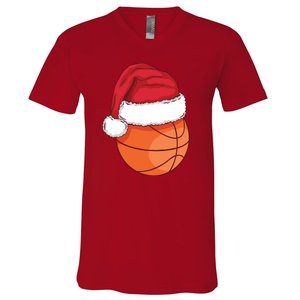 Christmas Basketball Santa V-Neck T-Shirt