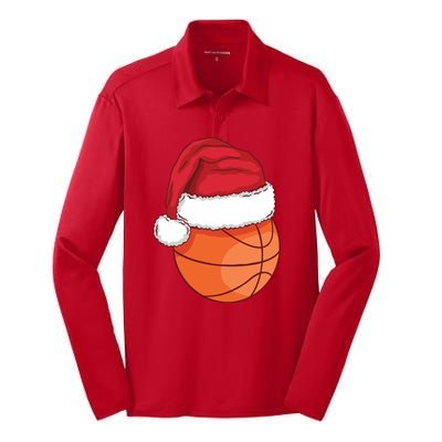 Christmas Basketball Santa Silk Touch Performance Long Sleeve Polo