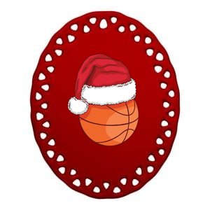 Christmas Basketball Santa Ceramic Oval Ornament