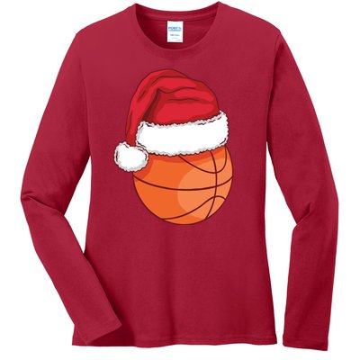 Christmas Basketball Santa Ladies Long Sleeve Shirt