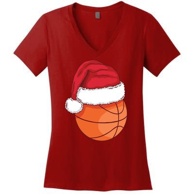 Christmas Basketball Santa Women's V-Neck T-Shirt