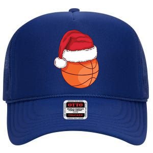 Christmas Basketball Santa High Crown Mesh Back Trucker Hat