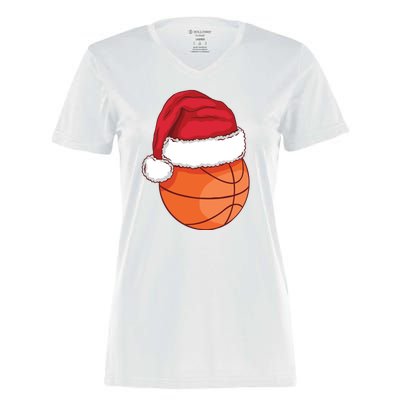 Christmas Basketball Santa Women's Momentum V-Neck T-Shirt