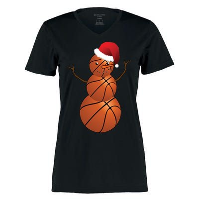 Christmas Basketball Snowman Women's Momentum V-Neck T-Shirt