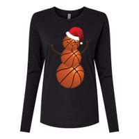 Christmas Basketball Snowman Womens Cotton Relaxed Long Sleeve T-Shirt