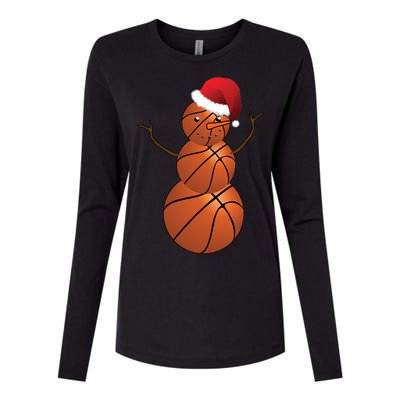 Christmas Basketball Snowman Womens Cotton Relaxed Long Sleeve T-Shirt