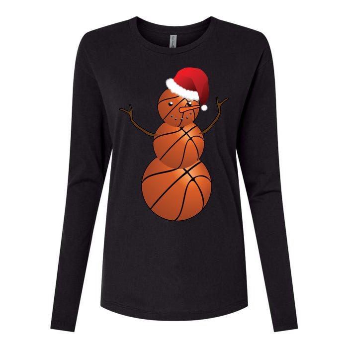 Christmas Basketball Snowman Womens Cotton Relaxed Long Sleeve T-Shirt