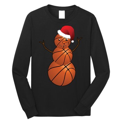 Christmas Basketball Snowman Long Sleeve Shirt