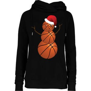 Christmas Basketball Snowman Womens Funnel Neck Pullover Hood