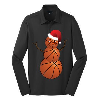 Christmas Basketball Snowman Silk Touch Performance Long Sleeve Polo