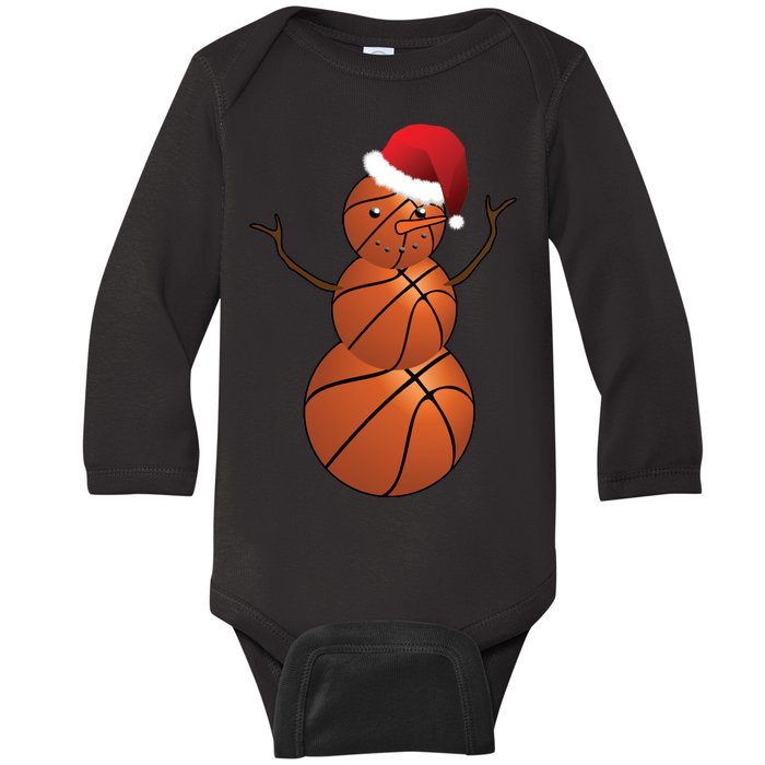 Christmas Basketball Snowman Baby Long Sleeve Bodysuit