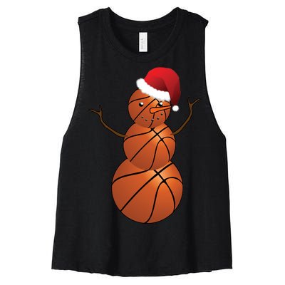 Christmas Basketball Snowman Women's Racerback Cropped Tank