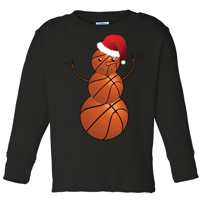 Christmas Basketball Snowman Toddler Long Sleeve Shirt