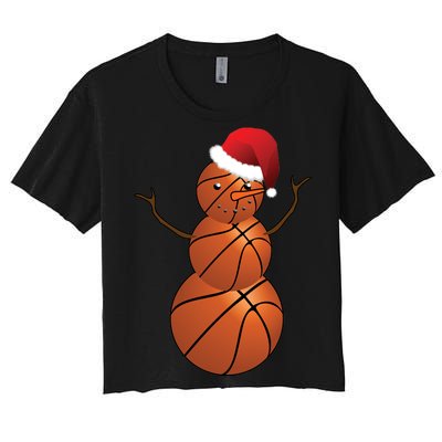 Christmas Basketball Snowman Women's Crop Top Tee