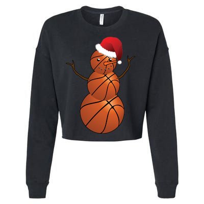 Christmas Basketball Snowman Cropped Pullover Crew