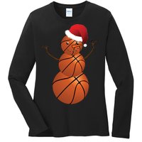 Christmas Basketball Snowman Ladies Long Sleeve Shirt