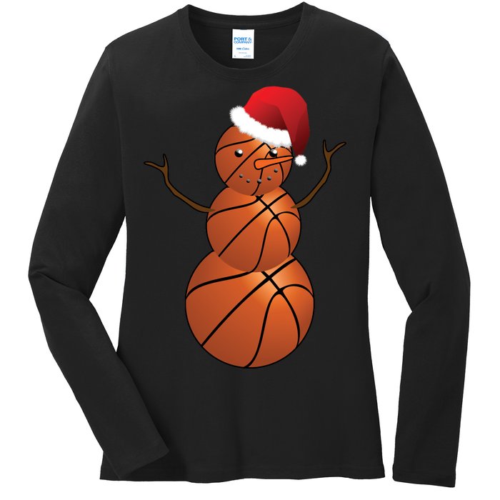 Christmas Basketball Snowman Ladies Long Sleeve Shirt