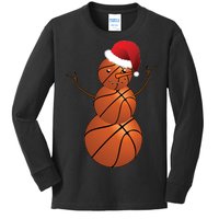 Christmas Basketball Snowman Kids Long Sleeve Shirt