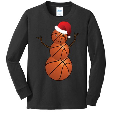 Christmas Basketball Snowman Kids Long Sleeve Shirt