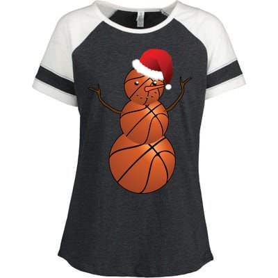 Christmas Basketball Snowman Enza Ladies Jersey Colorblock Tee