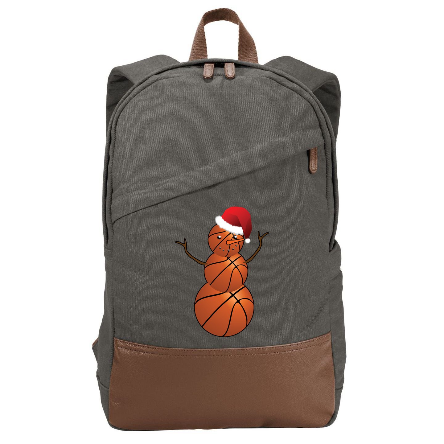 Christmas Basketball Snowman Cotton Canvas Backpack