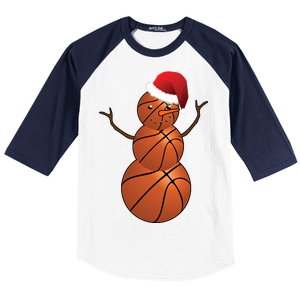 Christmas Basketball Snowman Baseball Sleeve Shirt