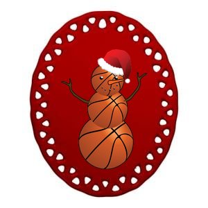 Christmas Basketball Snowman Ceramic Oval Ornament