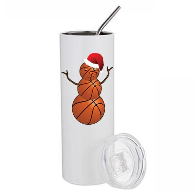 Christmas Basketball Snowman Stainless Steel Tumbler