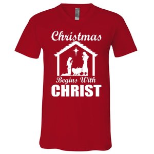 Christmas Begins With Christ V-Neck T-Shirt