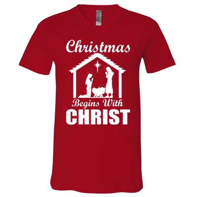 Christmas Begins With Christ V-Neck T-Shirt