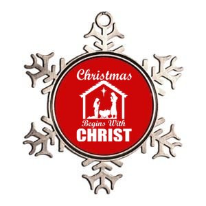 Christmas Begins With Christ Metallic Star Ornament