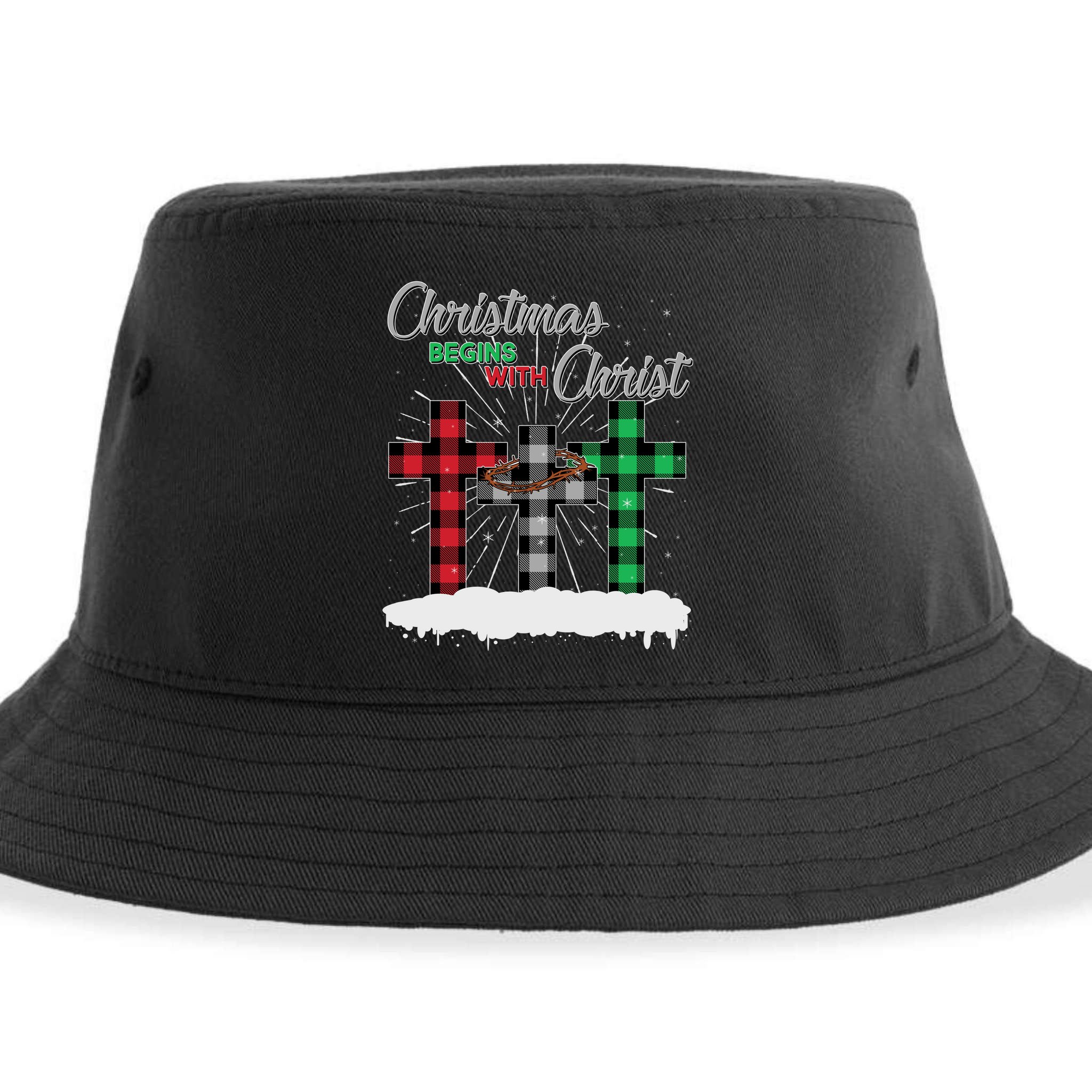Christmas Begins With Christ Jesus Birthday Sustainable Bucket Hat