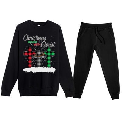 Christmas Begins With Christ Jesus Birthday Premium Crewneck Sweatsuit Set