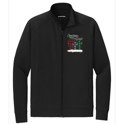 Christmas Begins With Christ Jesus Birthday Stretch Full-Zip Cadet Jacket