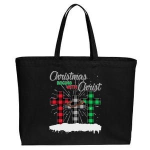 Christmas Begins With Christ Jesus Birthday Cotton Canvas Jumbo Tote