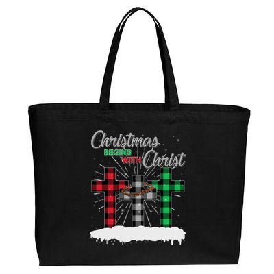 Christmas Begins With Christ Jesus Birthday Cotton Canvas Jumbo Tote