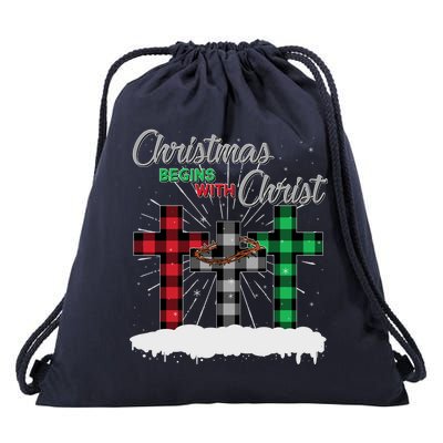 Christmas Begins With Christ Jesus Birthday Drawstring Bag