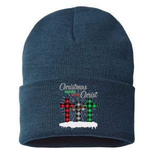 Christmas Begins With Christ Jesus Birthday Sustainable Knit Beanie