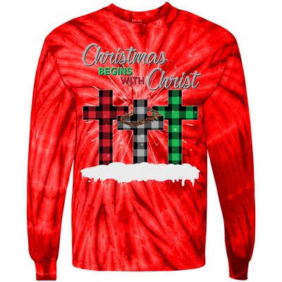 Christmas Begins With Christ Jesus Birthday Tie-Dye Long Sleeve Shirt