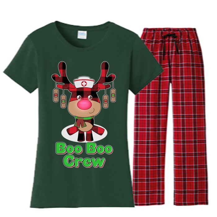 Christmas Boo Boo Crew Reindeer Nurse  Women's Flannel Pajama Set